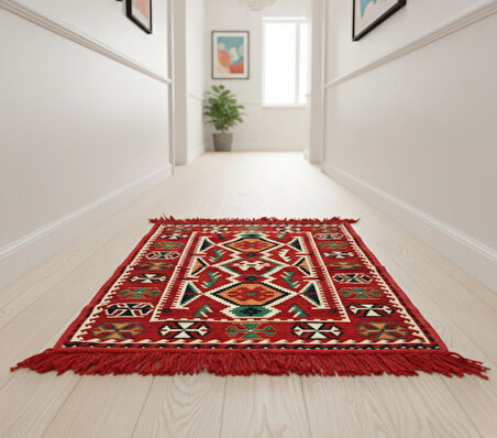 Etnik Motifli Otantik Dekoratif Kilim Desenli Halı (60cmx90cm) M4
