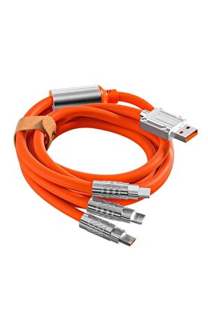 6A 120W 3 In 1 USB To Type-C + Micro USB + Lightning Hızlı Şarj Kablosu Silikon Kablo 1 Metre