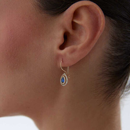 Laci Taşlı Damla Sallantılı Küpe