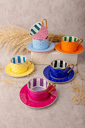  By Como  Puantiyeli 6 Kişilik Çay&Kahve Fincan Takımı