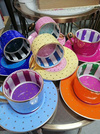  By Como  Puantiyeli 6 Kişilik Çay&Kahve Fincan Takımı