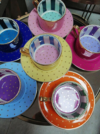  By Como  Puantiyeli 6 Kişilik Çay&Kahve Fincan Takımı