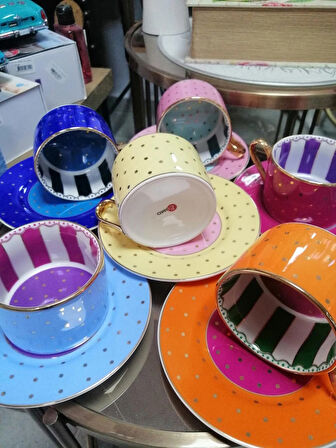  By Como  Puantiyeli 6 Kişilik Çay&Kahve Fincan Takımı