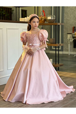 MODAVALS TARLATANLI DUVAKLI SATEN UZUN KIZ ÇOCUK PRENSES ABİYE ELBİSE