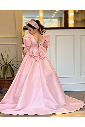 MODAVALS TARLATANLI DUVAKLI SATEN UZUN KIZ ÇOCUK PRENSES ABİYE ELBİSE