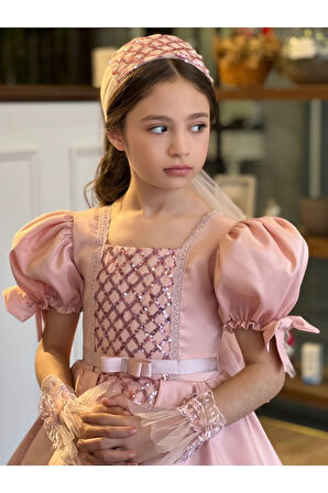 MODAVALS TARLATANLI DUVAKLI SATEN UZUN KIZ ÇOCUK PRENSES ABİYE ELBİSE