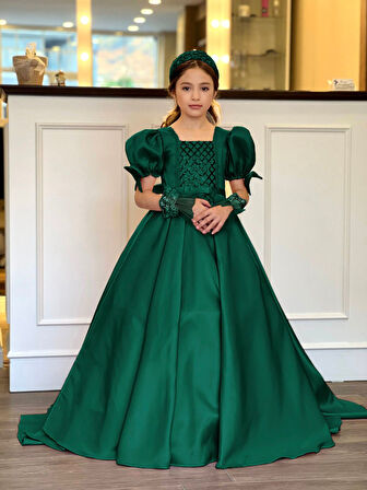 MODAVALS TARLATANLI DUVAKLI SATEN UZUN KIZ ÇOCUK PRENSES ABİYE ELBİSE