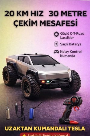 20km Hız 2.4ghz Uzaktan Kumandalı Işıklı Şarjlı Tesla Cybertruck Araba Kumandalı Tesla