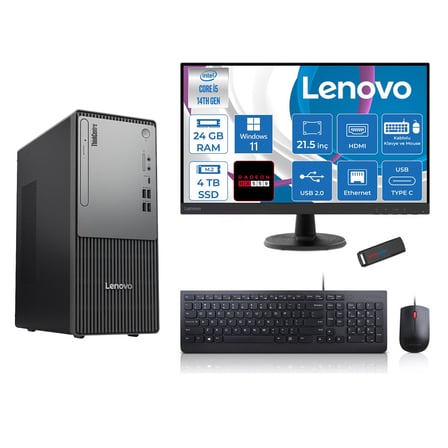 Lenovo Thinkcentre Neo 50T Gen5 Intel Core I5 14400 24GB Ddr5 4tb SSD 21.5 Inç Monitör Windows 11 Home Radeon RX550 4gb Masaüstü Bilgisayar 5502112UAS1CF00H10 + Zetta Flash Bellek