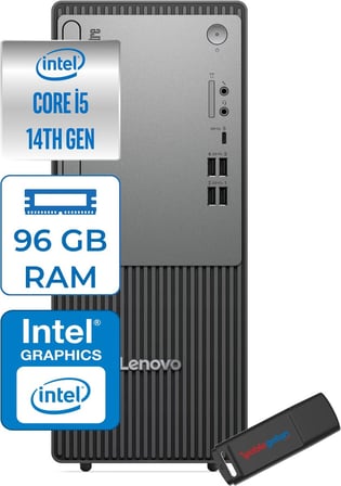 Lenovo Thinkcentre Neo 50T Gen5 Intel Core I5 14400 96GB Ddr5 2tb SSD 23.8 Inç Monitör Windows 11 Home Intel UHD 730 Masaüstü Bilgisayar 2412UAS1CF00H29 + Zetta Flash Bellek