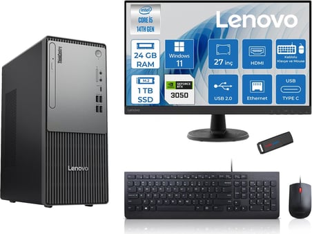 Lenovo Thinkcentre Neo 50T Gen5 Intel Core I5 14400 24GB Ddr5 1tb SSD 27 Inç Monitör Windows 11 Home Nvidia RTX3050 6gb Masaüstü Bilgisayar 30502712UAS1CF00H08 + Zetta Flash Bellek