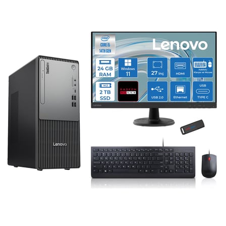 Lenovo Thinkcentre Neo 50T Gen5 Intel Core I5 14400 24GB Ddr5 2tb SSD 27 Inç Monitör Windows 11 Home Radeon RX550 4gb Masaüstü Bilgisayar 5502712UAS1CF00H09 + Zetta Flash Bellek