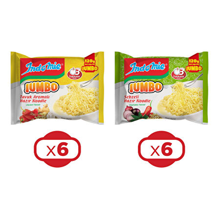 Indomie Noodle Jumbo 120 gr Tavuklu ve Sebzeli 12 li Karma Paket 