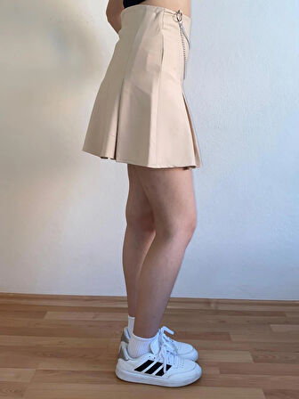 Pileli Zincir Detaylı Mini Etek