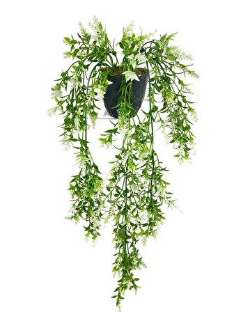 Yapay Çiçek Siyah Saksıda Sarkan ty60 Yeşil Beyaz Bitki Yapay Sarmaşık 60cm