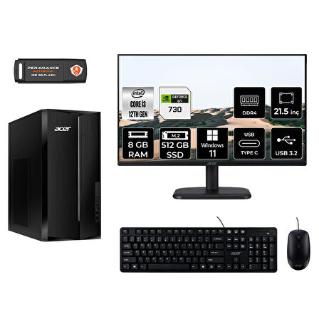 ACER ASPİRE TC1760 MDT004D352 i3 12100 8GB RAM 512GB SSD GT730 4GB 21.5" W11H MASAÜSTÜ PC