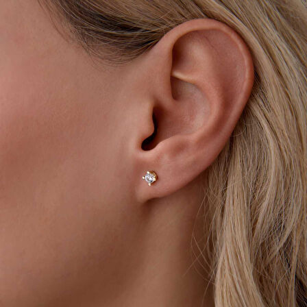 Kalp Dört Tırnak Tektaş Vidalı Küpe