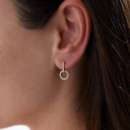 Taşlı Sallantılı Çember Küpe