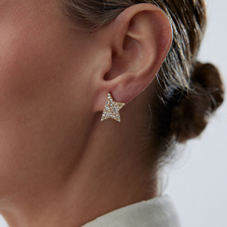 White Half Star Küpe