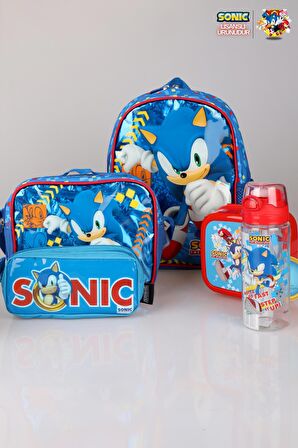 YENİ SEZON LİSANSLI SONIC ANAOKUL ÇANTASI,BESLENME ÇANTASI,KALEM ÇANTASI, BESLENME KABI VE TRITAN MATARA OKUL SETİ