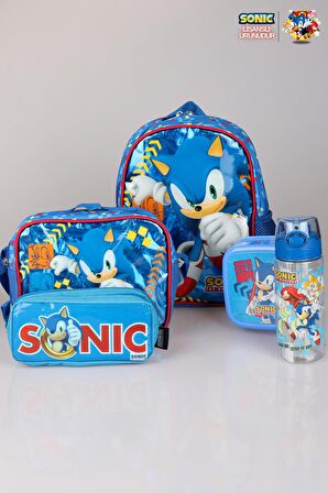 YENİ SEZON LİSANSLI SONIC ANAOKUL ÇANTASI,BESLENME ÇANTASI,KALEM ÇANTASI, BESLENME KABI VE TRITAN MATARA OKUL SETİ