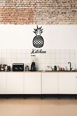 Ananas Duvar Dekoru + Kitchen Yazısı Duvar Süsü Ananas Tablosu