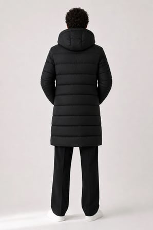 Erkek Uzun Puffer Mont - Parka, Rüzgar ve Su Geçirmez,Turuncu Astarlı, Kapüşonlu, Kışlık Mont
