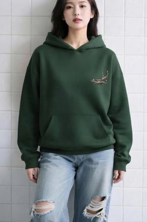 Unisex KopekBalıgı Baskılı Oversize Hoodie Kapüşonlu Sweatshirt