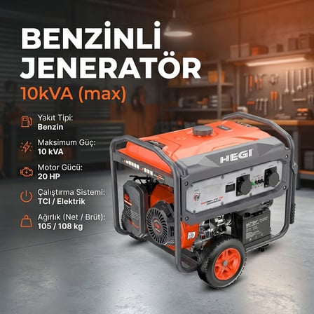 HEGI BENZİNLİ JENERATÖR 10kVA (max)