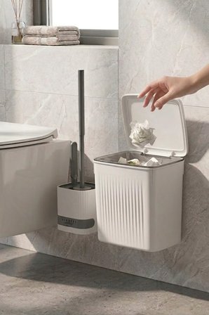 Banyo Çöp Kovası ve Klozet Fırçası Duvara Yapıştırmalı