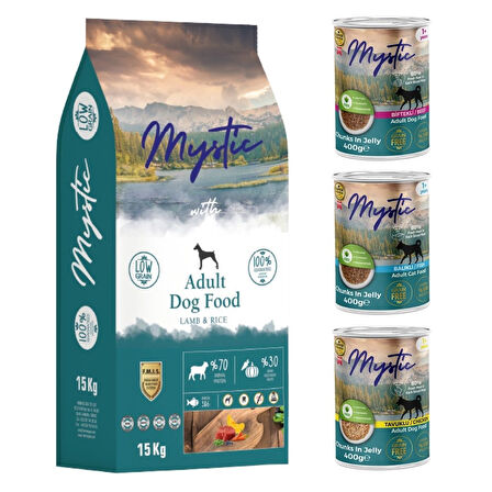 Mystic Kuzu Etli Köpek Maması 15 kg + 3 Adet Konserve