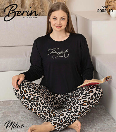 Berin Kadın Battal Viskon Milan Kumaş Mevsimlik Uzun Kol Pijama Takımı 2002
