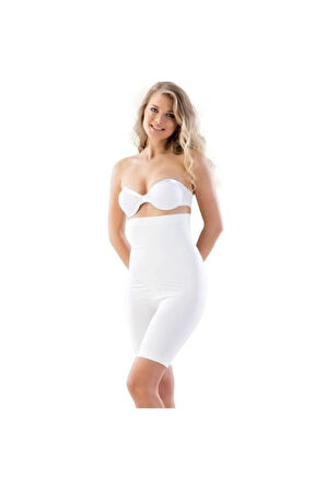 Kadın Beyaz Dikişsiz Uzun Paçalı Boxer Korse