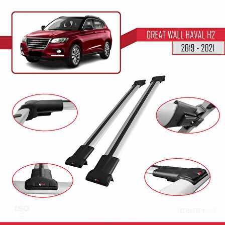 Great Wall Haval H2 2019-2021 Arası ile Uyumlu FLY Model Ara Atkı Tavan Barı Gri 2 Adet