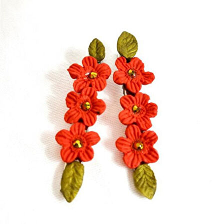 Uretti - Hülya 6683  El Yapımı Taşlı Çiçek Desenli Polimer Kil 2’li Set Yan Saç Tokası / 7.5 cm