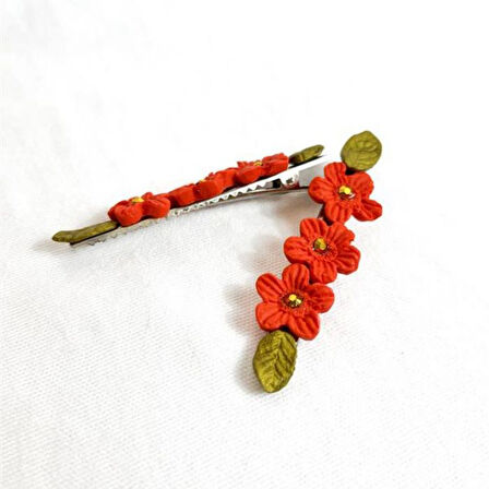 Uretti - Hülya 6683  El Yapımı Taşlı Çiçek Desenli Polimer Kil 2’li Set Yan Saç Tokası / 7.5 cm