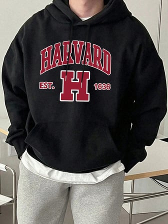 Harvard Est. 1636 Baskılı Spor Rahat Hoody Erkekler Sokak Polar Tişörtü Rahat Bol Giysiler Vi