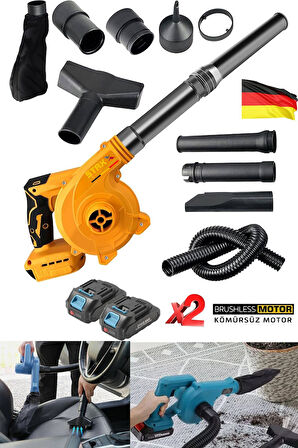 Tetikten Devir Ayarlı x2 Akülü Yaprak Kar Toz Üfleme Temizleme Araç İçi Temizleme Makinesi 40V 10AH