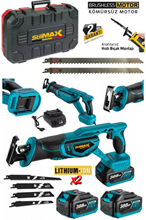 388vf 10ah Çift Akülü Kömürsüz Motor Çelik Şanzımanlı Akülü Tilki Kuyruğu Testere + 7 Ad Bıçak Seti