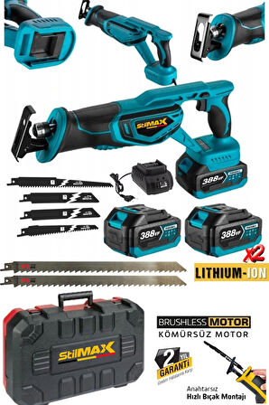 388vf 10ah Çift Akülü Kömürsüz Motor Çelik Şanzımanlı Akülü Tilki Kuyruğu Testere + 7 Ad Bıçak Seti