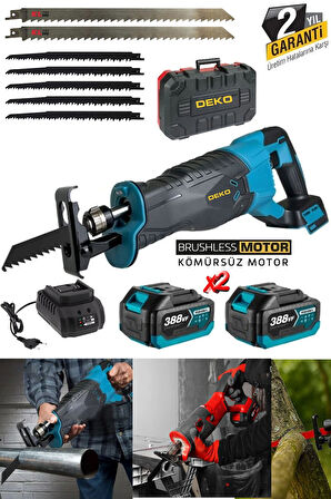 BL Motor Çift Akülü 388VF 10Ah Akülü Tilki Kuyruğu Testere Tuğla Beton Tahta Kesme Mak + 7 Ad Bıçak