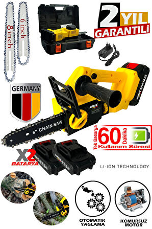 Kömürsüz Motor x2 Çift Pala Çift Zincir Şarjlı Akülü Dal Budama Makinesi 40VF 10AH Çelik Şanzuman