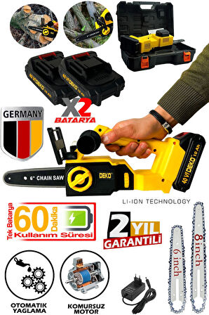 Çift Akülü Profesyonel Dal Budama Testeresi Şarjlı Ağaç Kesme Testeresi 40VF Çift Palalı Set