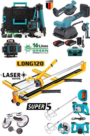 MH120L Dev Seri 120cm Seramik Kesme + Boya Karıştırıc Mikser + Tripotlu 16 Çizgi Lazer + Vantuz Seti