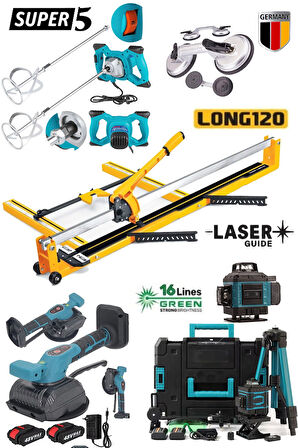 MH120L Dev Seri 120cm Seramik Kesme + Boya Karıştırıc Mikser + Tripotlu 16 Çizgi Lazer + Vantuz Seti