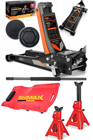 3Ton Çift Piston Kriko ve Sehpa Seti – Güçlü, Düşük Profil ve Garaj Kullanımı İçin Tamirci Kızağı
