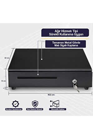 Büyük Boy Çelik Elektronik Para Çekmecesi – 5 Banknot ve 5 Madeni Para Gözlü Kasa Sistemi 41x41cm