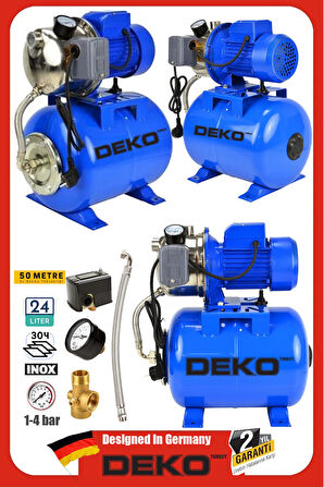 1.5HP Özel Paslanmaz Jet Motorlu Su Motoru + 24Lt Tanklı Hidrofor Seti 4Kat 4Daire Full Bakır Sargı