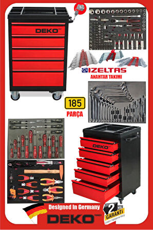 XL TREND İZELTAŞ SERİ 5 Çekmeceli İçi Dolu 185 PARÇA Full Set Alet Dolabı Atölye Usta Takım Arabası