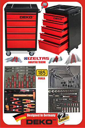 XL TREND İZELTAŞ SERİ 5 Çekmeceli İçi Dolu 185 PARÇA Full Set Alet Dolabı Atölye Usta Takım Arabası